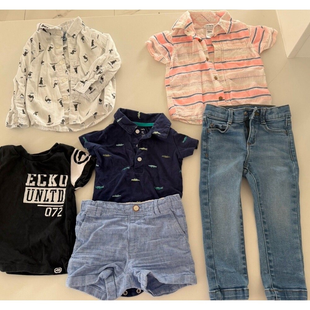 Baby Boy 12-18 M Bundle jeans top shirts Pants Shorts bodysuit 6pc Lot Multi